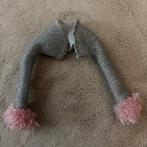 Mattel Barbie Clothes Silver Shrug Jacket With Pink Fuzzy Cuffs B13